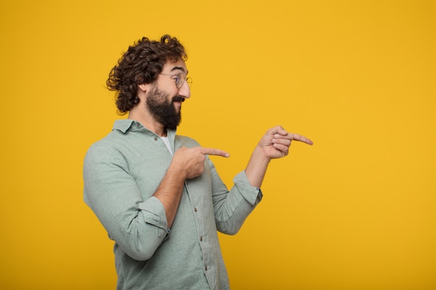 Young bearded businessman expressing a concept 