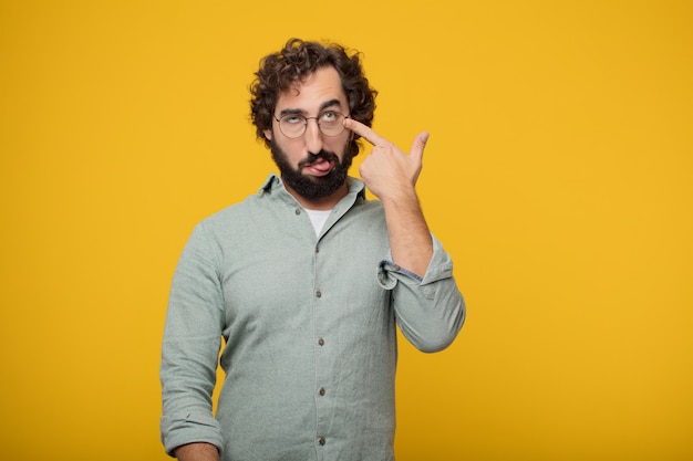 Young bearded businessman expressing a concept 