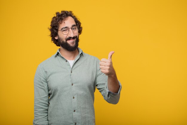 Young bearded businessman expressing a concept 