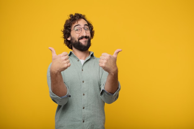 Young bearded businessman expressing a concept 