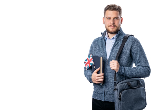 Young bearded male with british flag