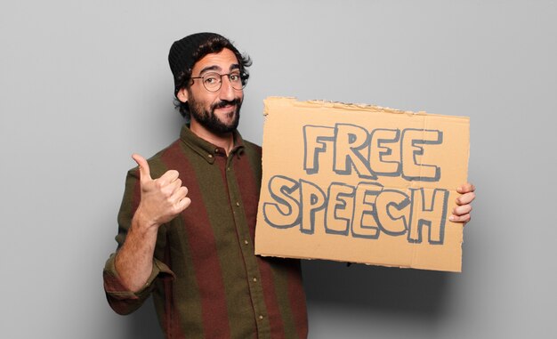 Young bearded man free speech concept