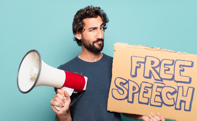 Young bearded man free speech concept