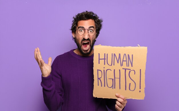 Young bearded man human rights concept