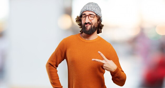 Young bearded man proud pose