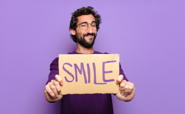 young bearded man smile message concept