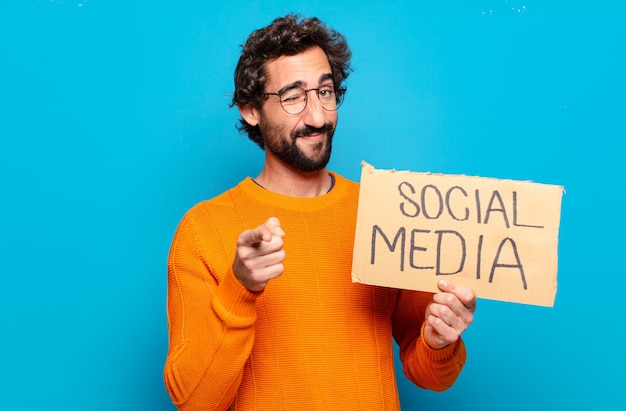 Photo young bearded man social media concept