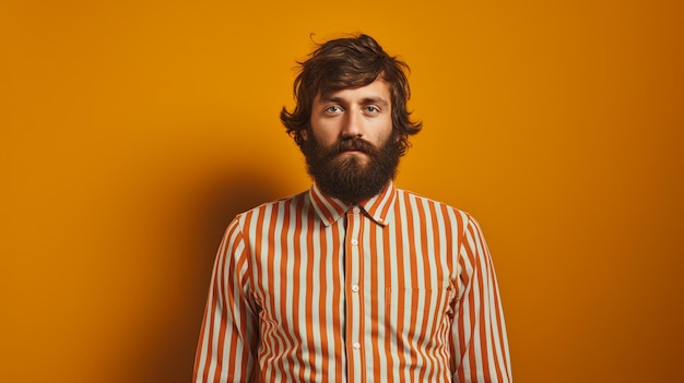 Young bearded man with a striped shirt