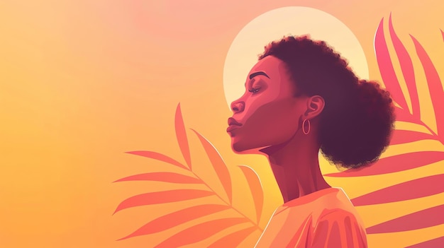 Young beautiful African American woman with curly hair closed eyes and serene facial expression Vector illustration