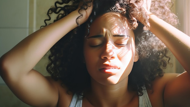 Photo young beautiful afro american woman with curly hair