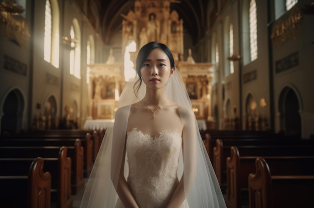 Young beautiful asian bride generate ai