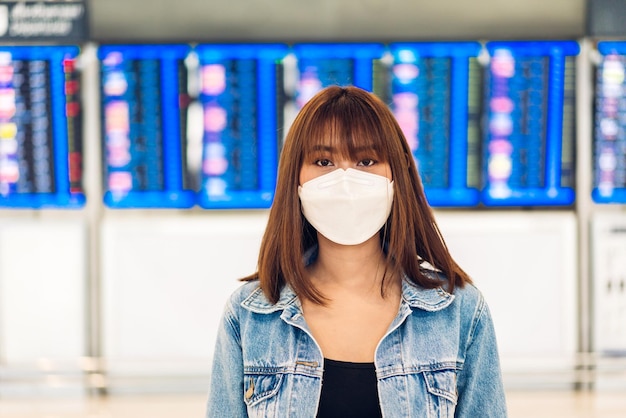 写真 citycovid19コンセプトで社会的距離を置いて外科用マスクの顔の保護を身に着けているコロナウイルスの検疫中の若い美しいアジアの女性