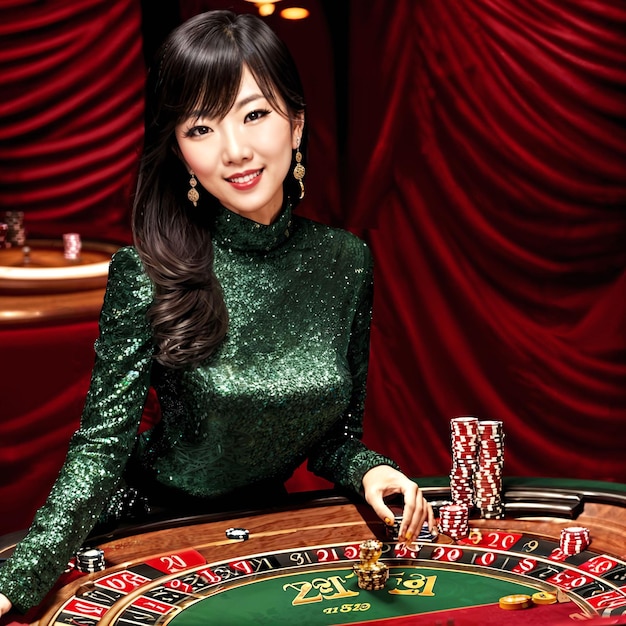 Young beautiful asian woman at luxury casino generative AI