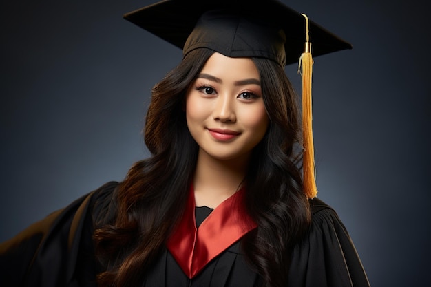 young beautiful asian woman university graduate in graduation gown