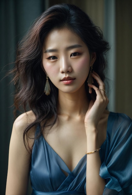 Young beautiful Asian woman with blue color dress