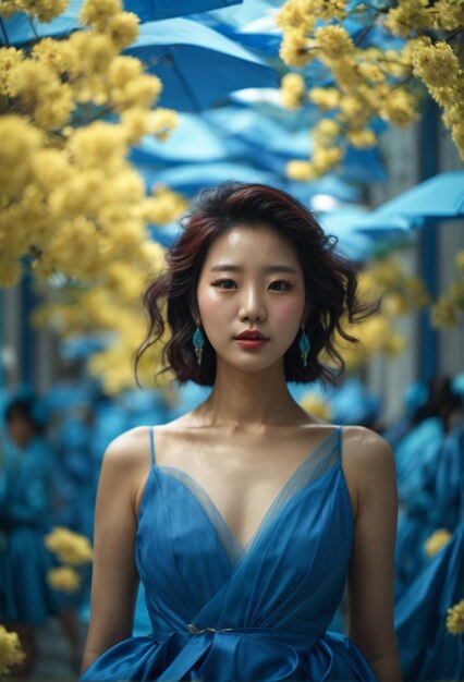 Young beautiful Asian woman with blue color dress