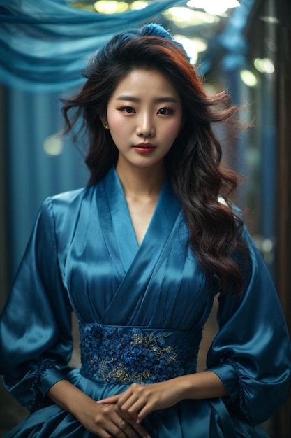 Young beautiful Asian woman with blue color dress