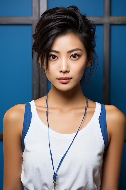 Young beautiful Asian woman with korean makeup style on face and perfectly clean skin and beautiful