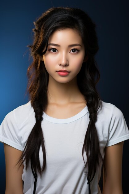 Young beautiful Asian woman with korean makeup style on face and perfectly clean skin and beautiful