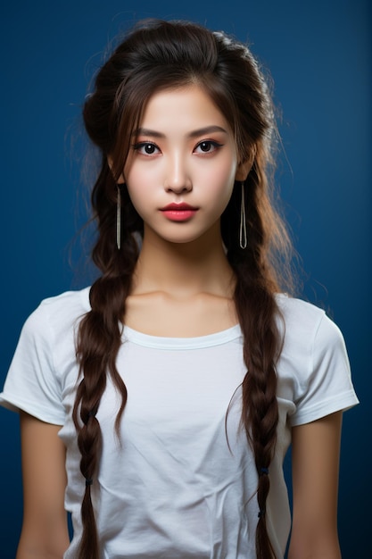 Young beautiful Asian woman with korean makeup style on face and perfectly clean skin and beautiful