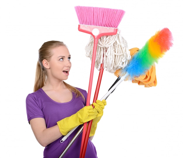 Young beautiful blonde cleaning