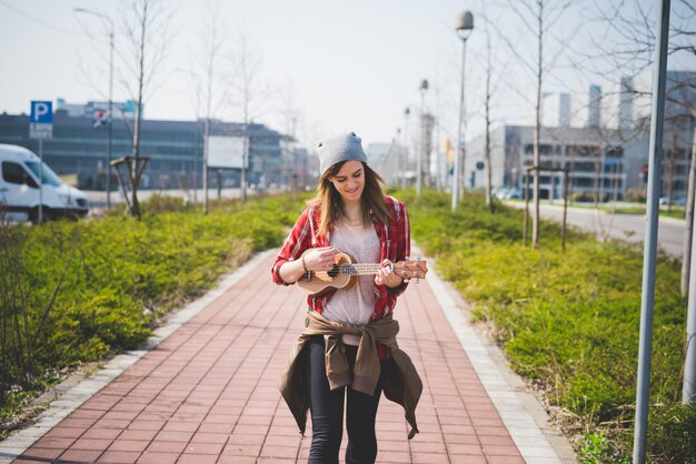 young beautiful blonde hipster woman