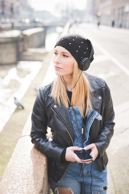 young beautiful blonde straight hair woman