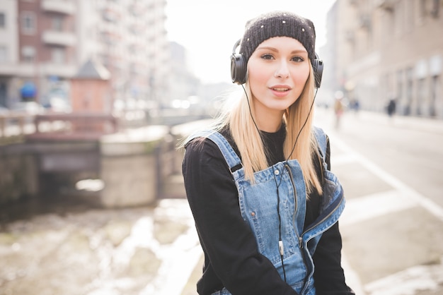 young beautiful blonde straight hair woman