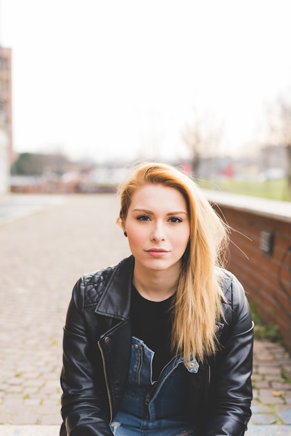 young beautiful blonde straight hair woman