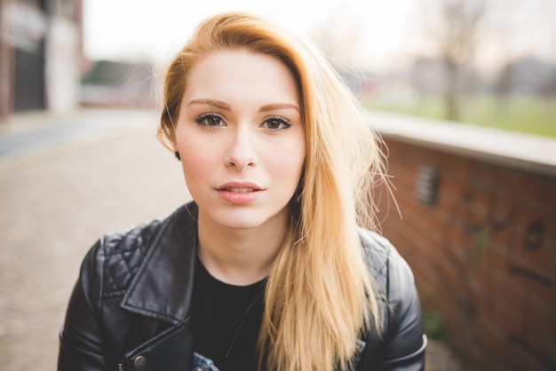 young beautiful blonde straight hair woman