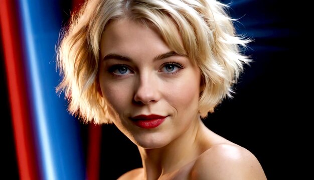 Young beautiful blonde woman with short hairstyle