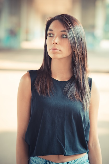 young beautiful brunette straight hair woman