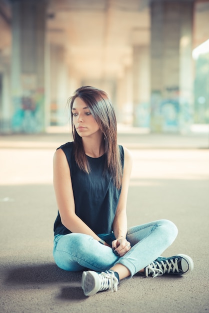 young beautiful brunette straight hair woman