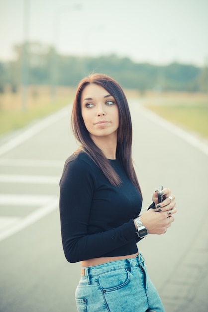 young beautiful brunette straight hair woman