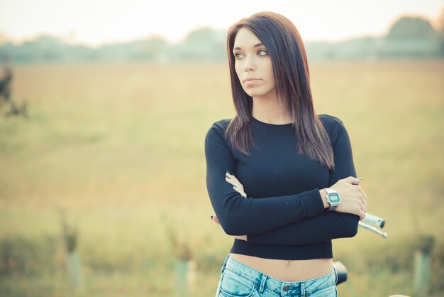 young beautiful brunette straight hair woman