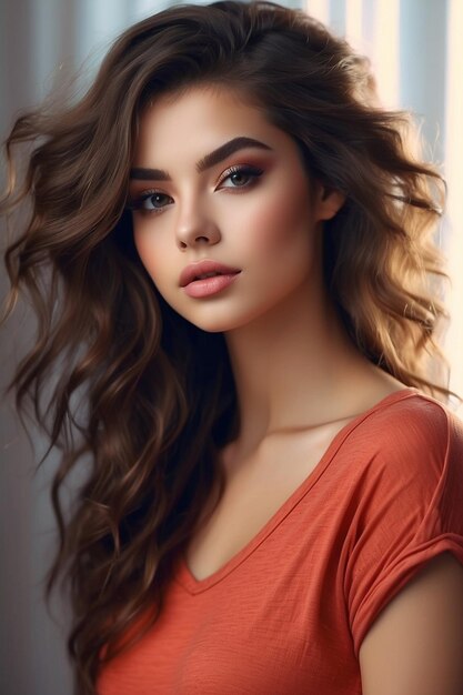 Young beautiful brunette woman model