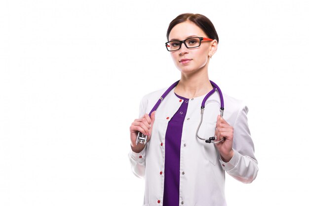 Young beautiful female doctor isolated on white background