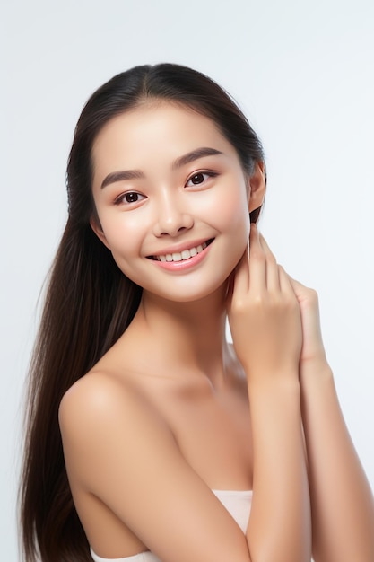 young beautiful female model in white background in concept of skin care product