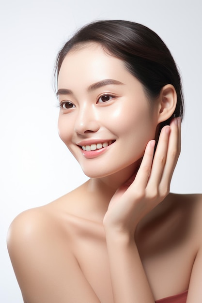 Photo young beautiful female model in white background in concept of skin care product