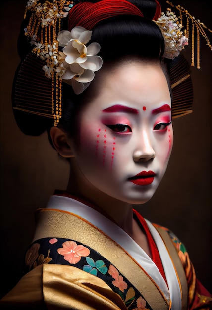 A young beautiful geisha in a kimono Portrait of a pretty asian woman