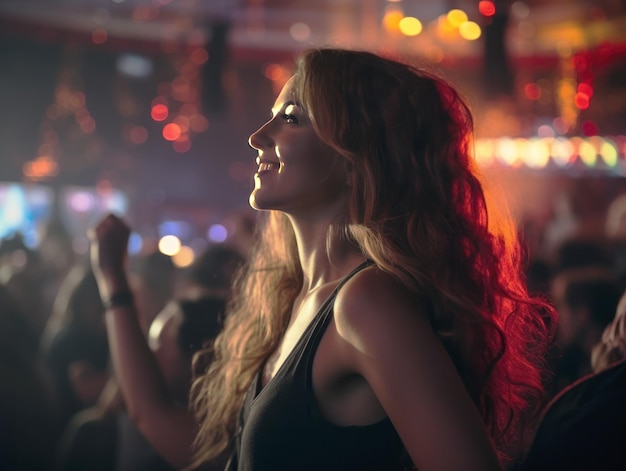 Young beautiful girl in the stands of a music festival