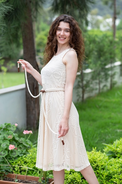 young beautiful girl in a summer dress