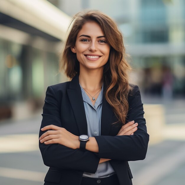 Young beautiful hispanic woman standing with arms crossed gesture at street