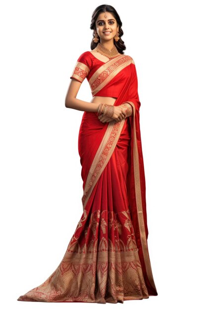 젊고 아름다운 인도 소녀는 사리와 보석을 착용합니다.