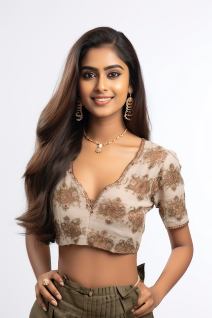 Young and beautiful indian girl in white background