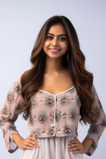 Young and beautiful indian girl in white background