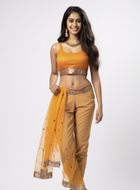 Young and beautiful indian girl in white background