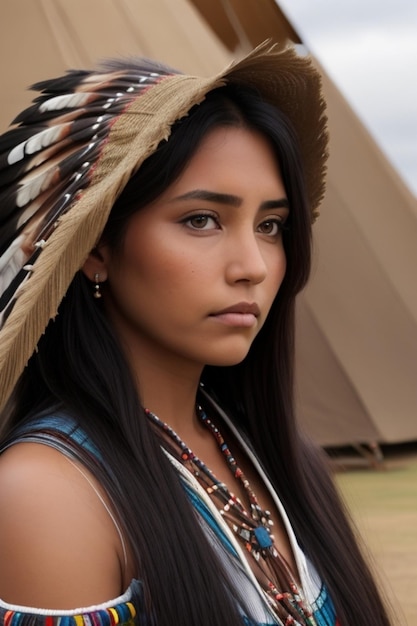 Photo young beautiful indian native american woman in traditional clothing