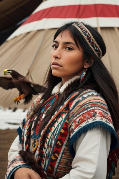 Young beautiful Indian Native American woman in traditional clothing