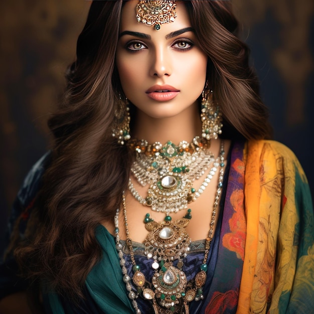 young beautiful indian woman wearing traditional jewelry